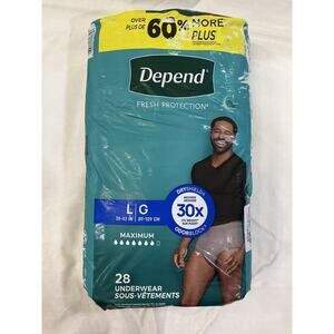 Depend Fresh Protection Men’s Size L 35”-43” Waist 28 Count Distressed Package